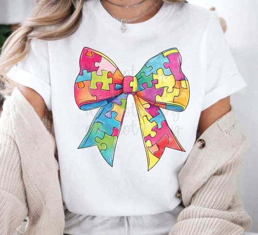 Autism Awareness Coquette Bow Graphic T-Shirt Gunpowder and Lace Boutique Nac