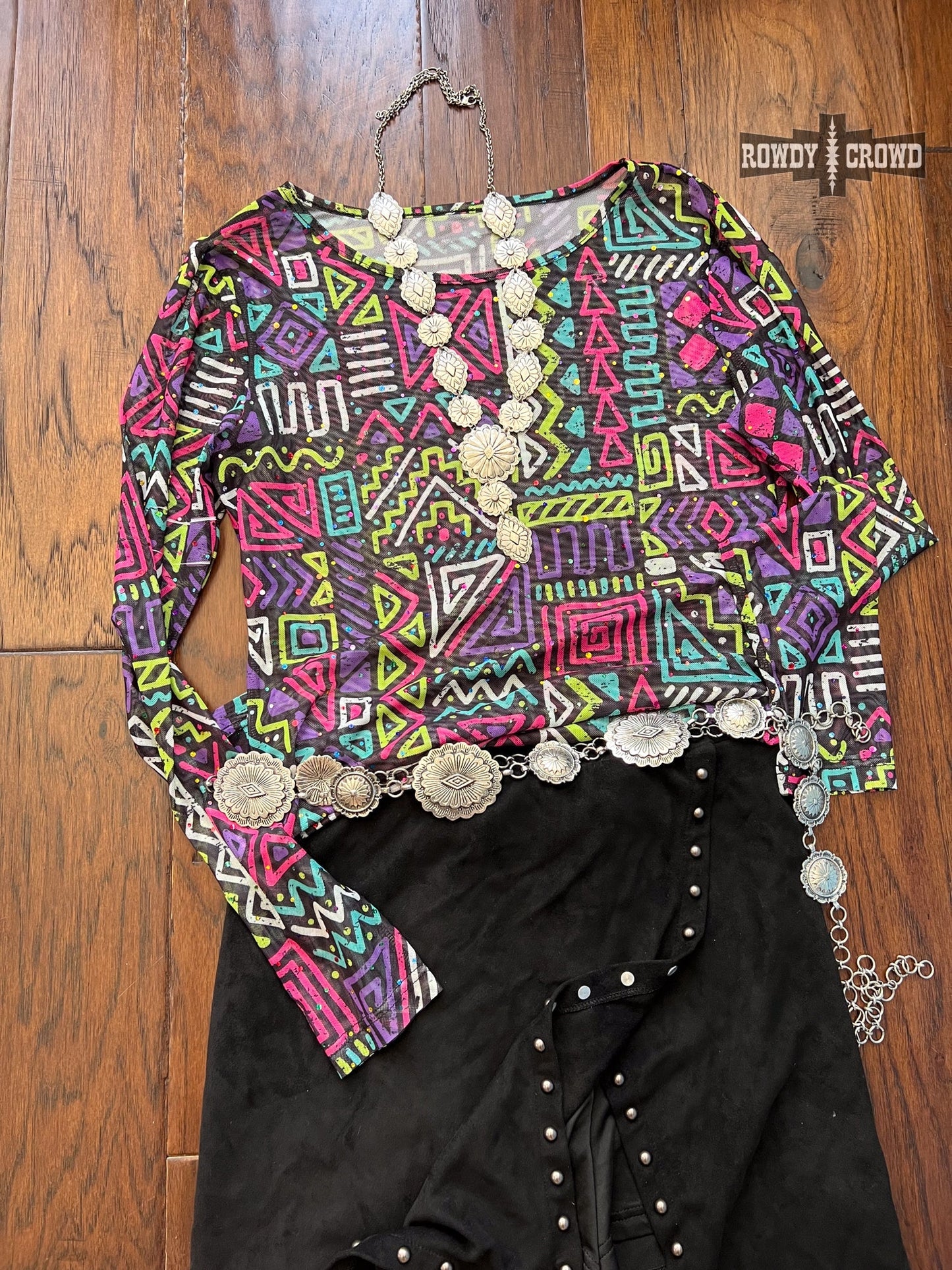 Spaced Out Western Mesh Top