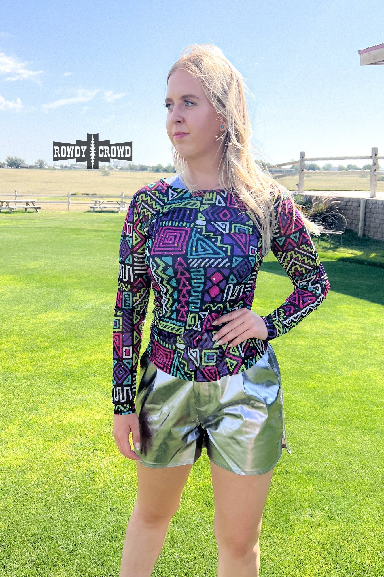 Spaced Out Western Mesh Top