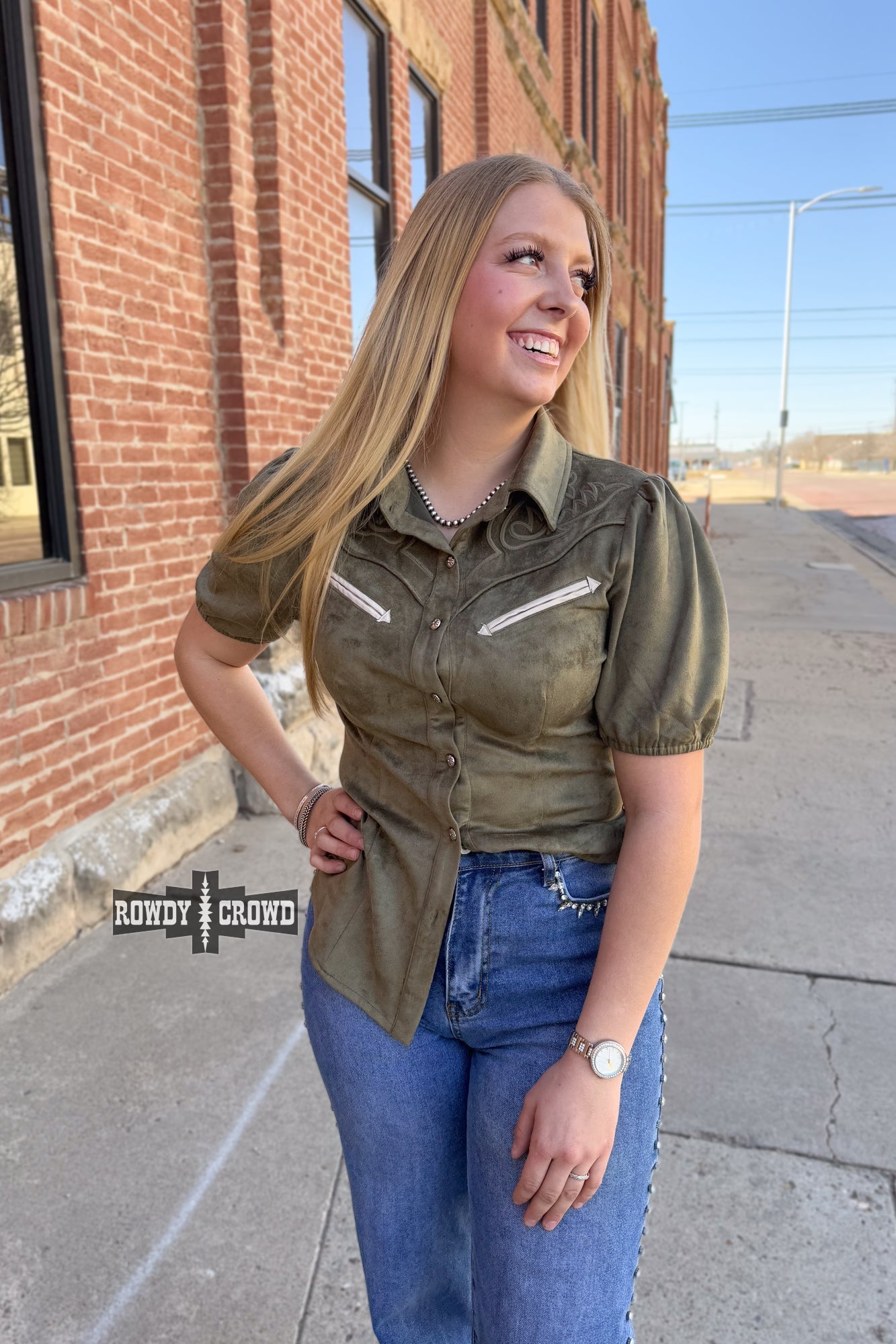 Calaboose Olive Western Top Rowdy Crowd Clothing