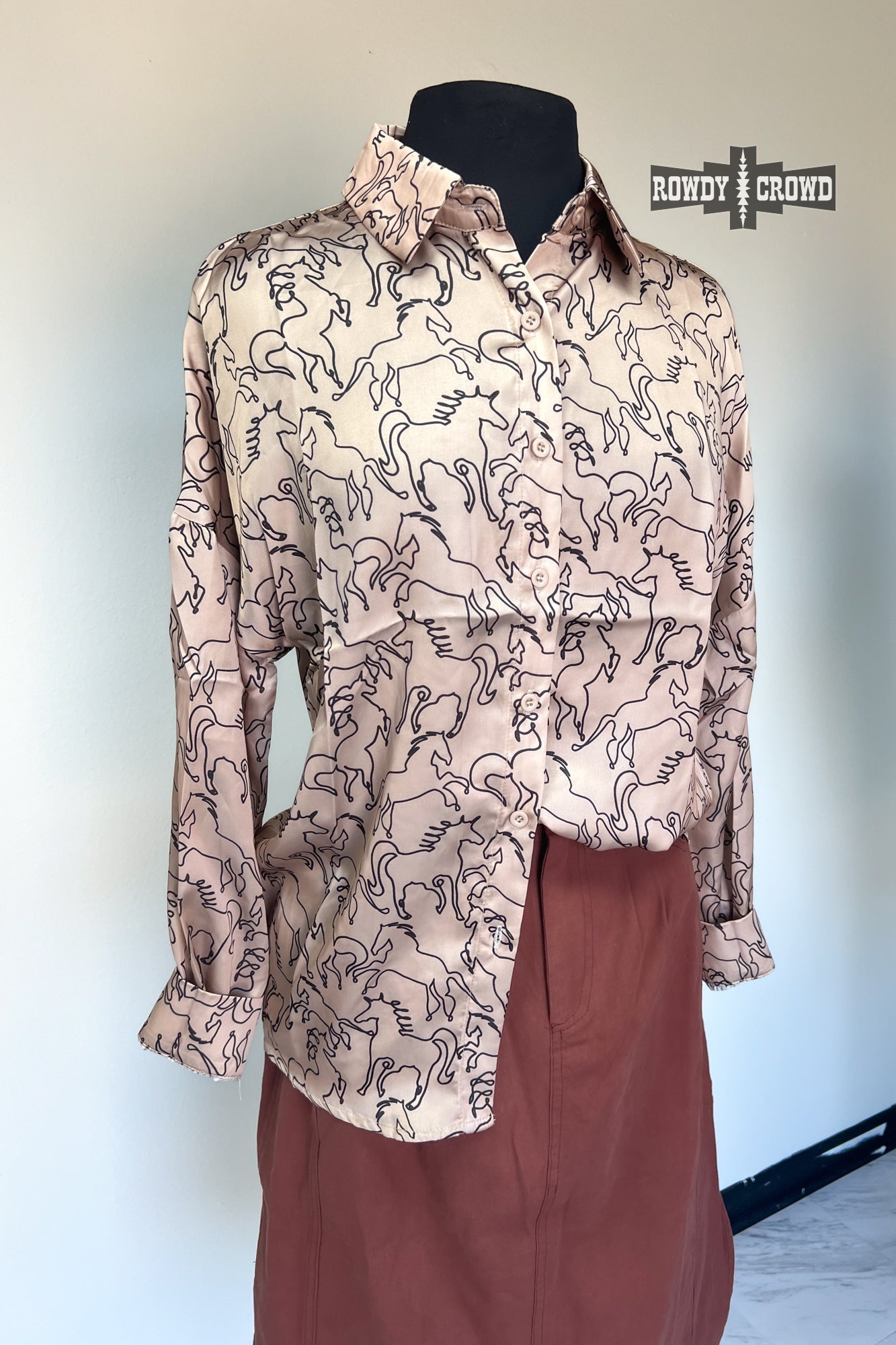 Ride Sally Western Silky Button Up Top Rowdy Crowd Clothing