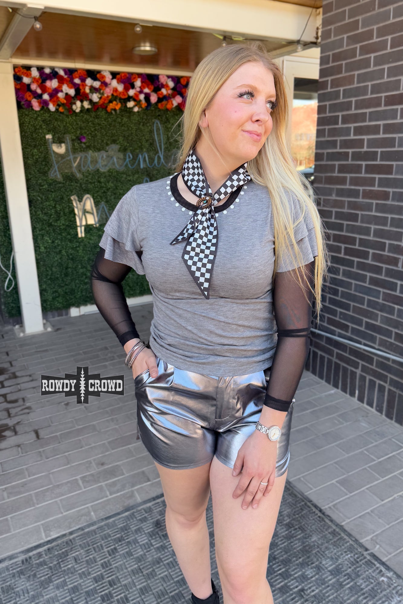 Mustang Western Mesh Sleeve Top Rowdy Crowd Clothing