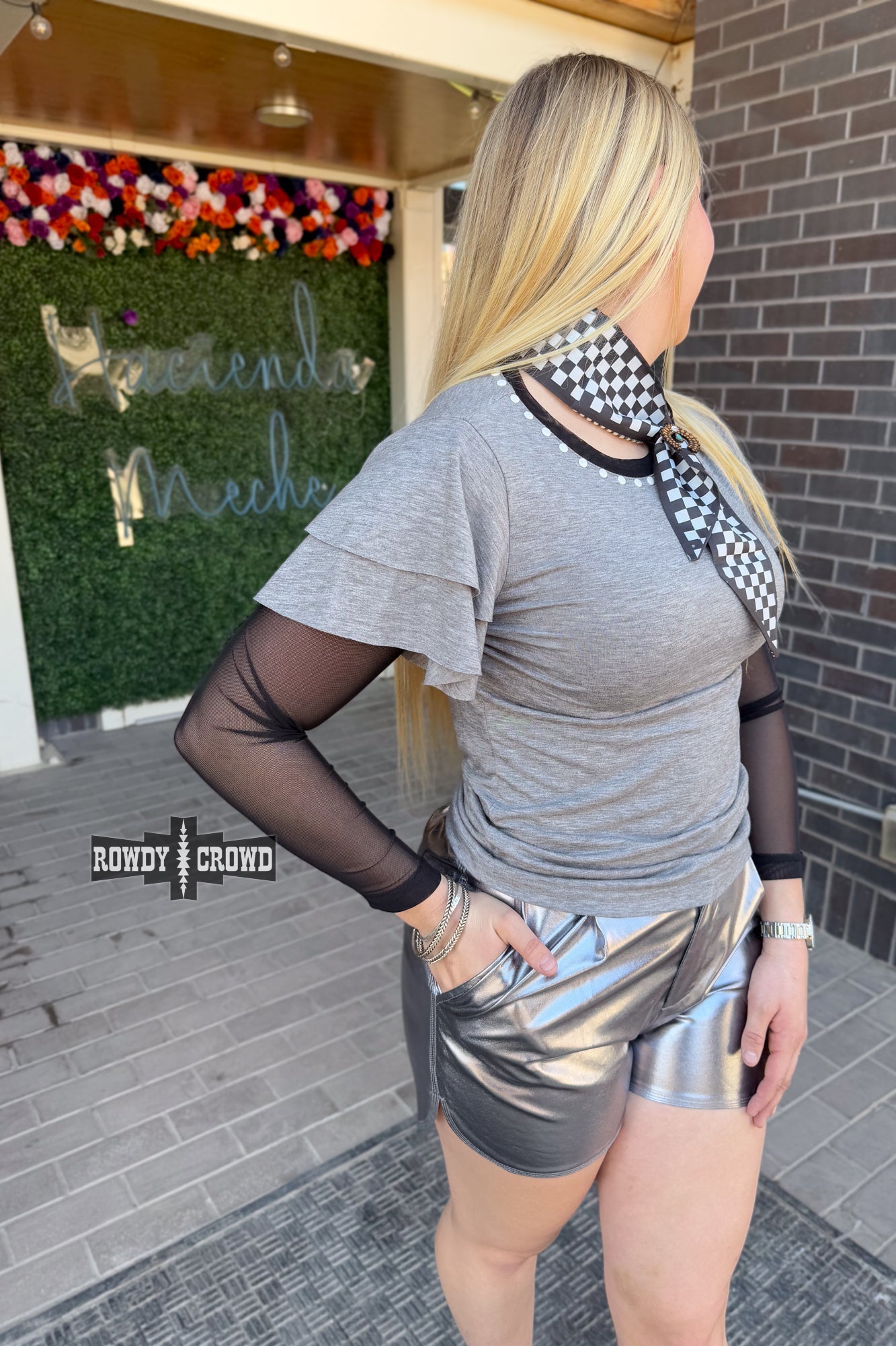 Mustang Western Mesh Sleeve Top Rowdy Crowd Clothing