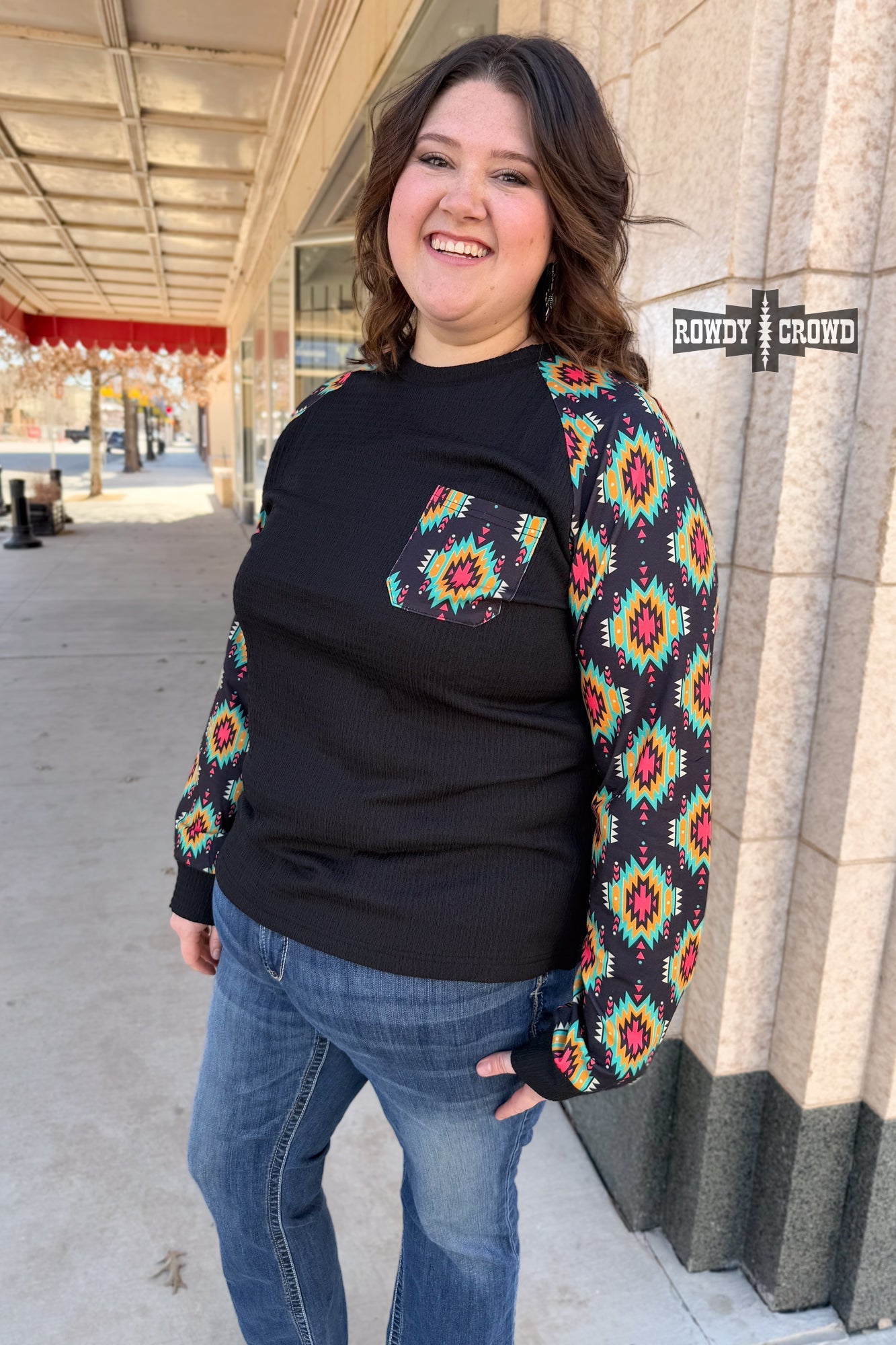 Wild Aztec Long Sleeve Western Top Rowdy Crowd Clothing