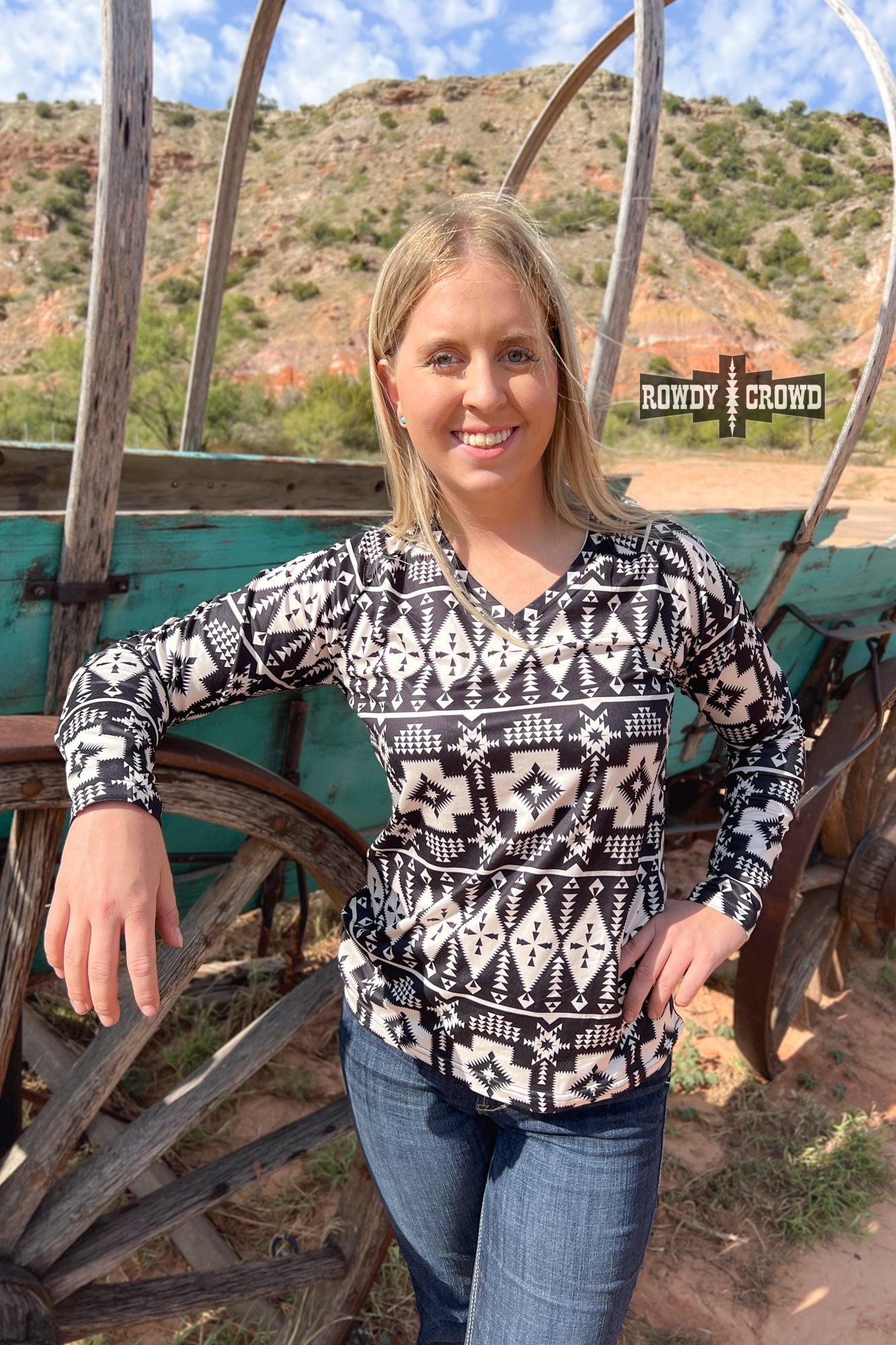 Blaze Western Long Sleeve Top Rowdy Crowd Clothing