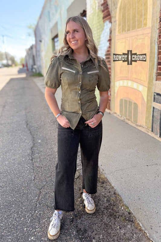 Calaboose Olive Western Top Rowdy Crowd Clothing