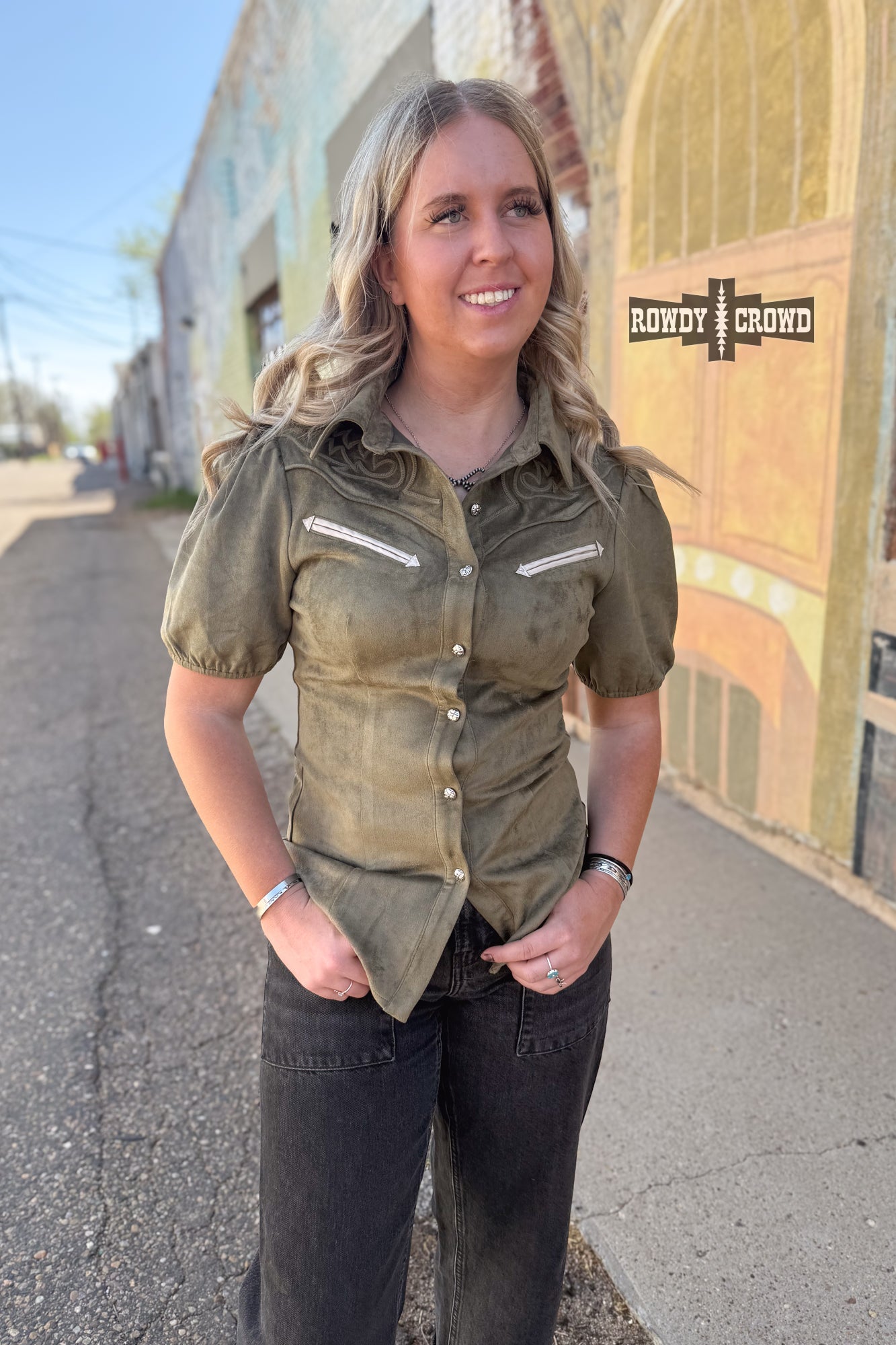 Calaboose Olive Western Top Rowdy Crowd Clothing
