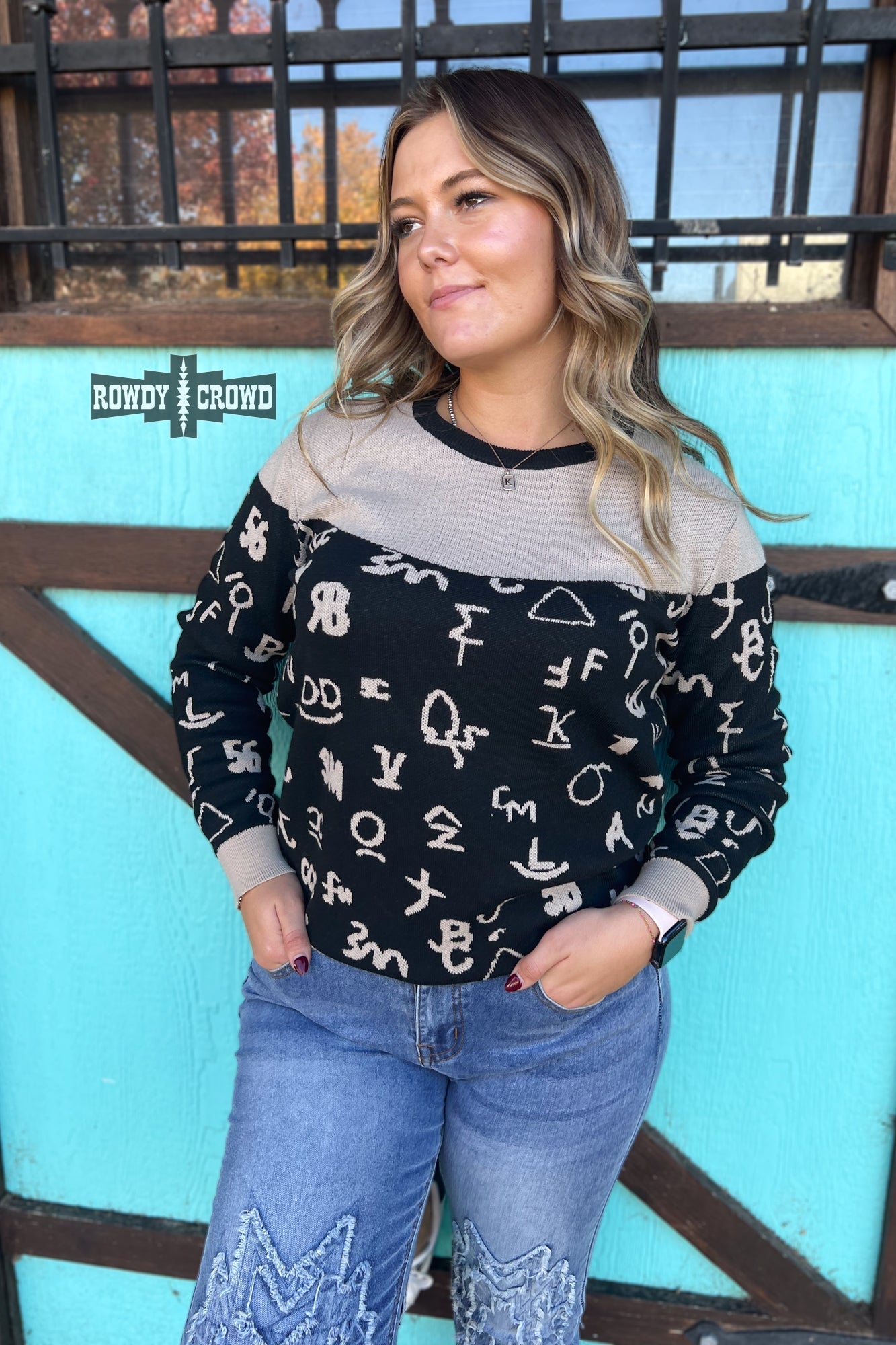 Wrangled Up Western Style Sweater Rowdy Crowd Clothing