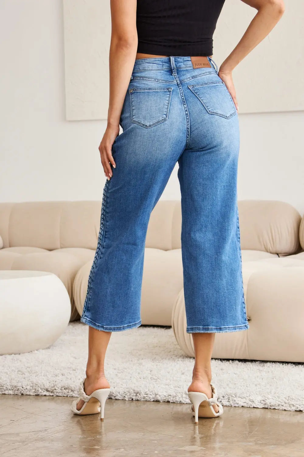 Judy Blue Full Size Braid Side Detail Wide Leg Jeans - Kittybear Krafts
