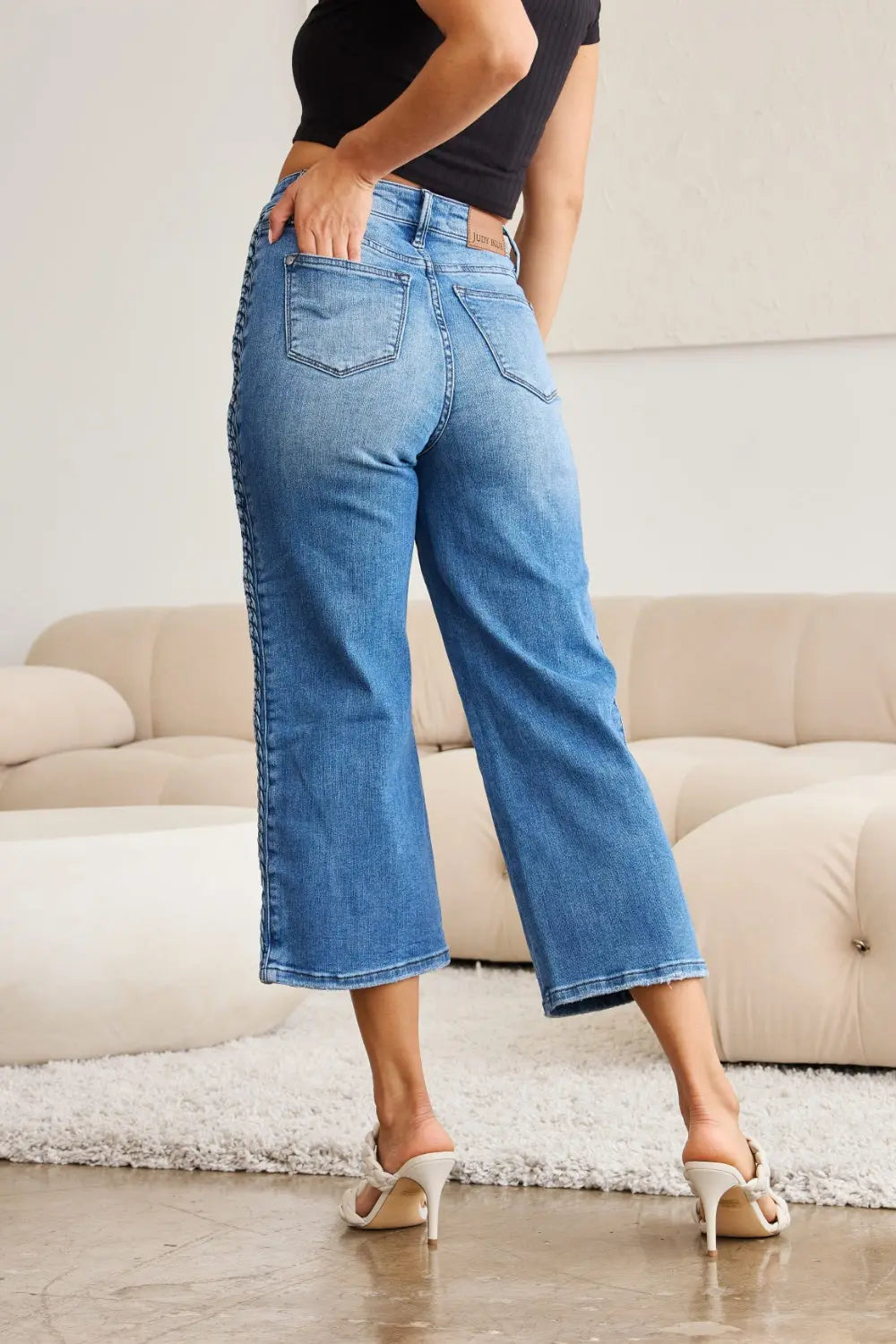 Judy Blue Full Size Braid Side Detail Wide Leg Jeans - Kittybear Krafts