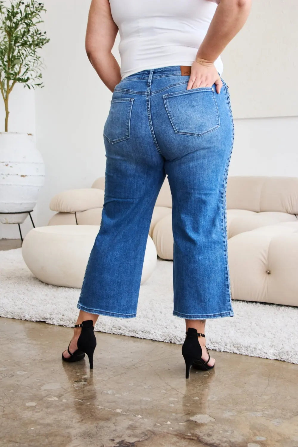 Judy Blue Full Size Braid Side Detail Wide Leg Jeans - Kittybear Krafts