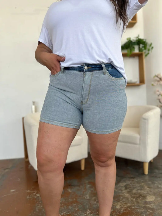 Judy Blue Full Size Color Block Denim Shorts Trendsi