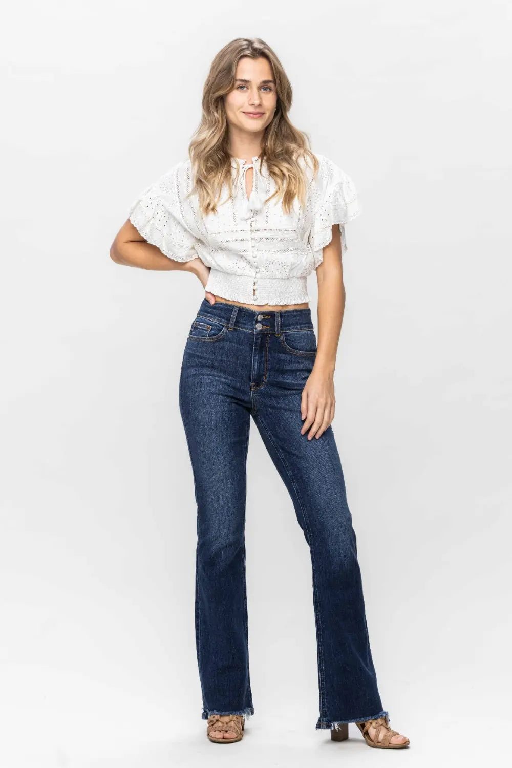 Judy Blue Full Size Frayed Hem Bootcut Jeans Trendsi