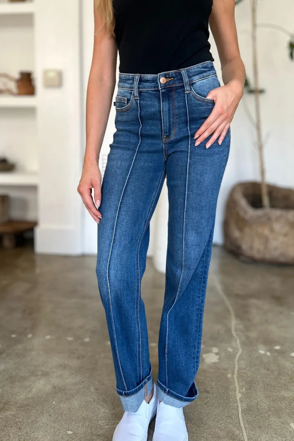 Judy Blue Full Size High Waist Front Seam Detail Straight Jeans - Kittybear Krafts
