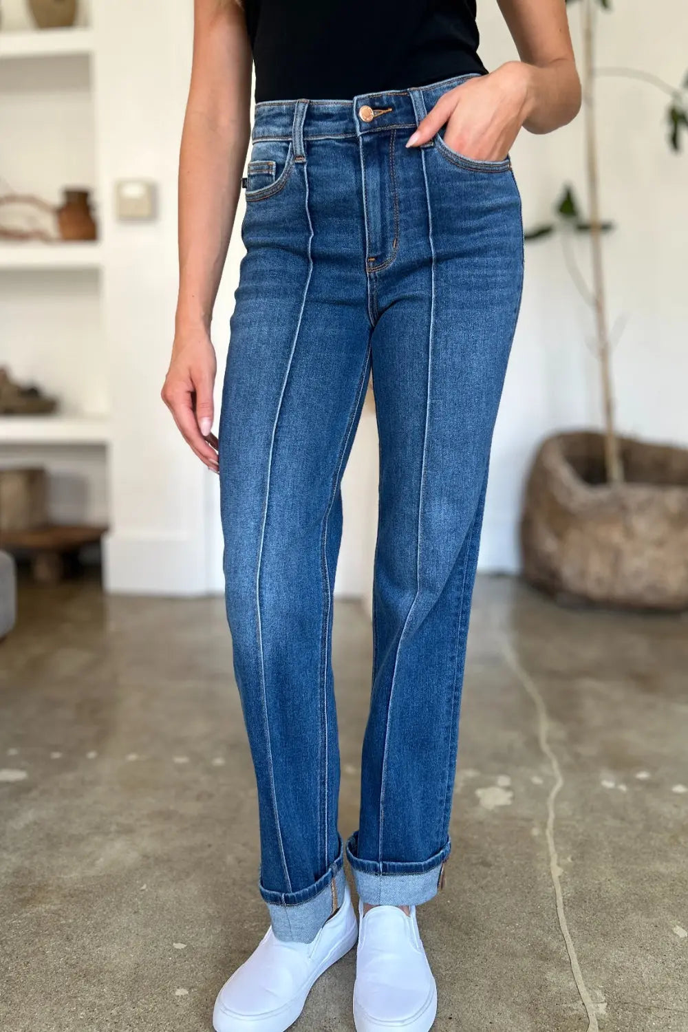Judy Blue Full Size High Waist Front Seam Detail Straight Jeans - Kittybear Krafts
