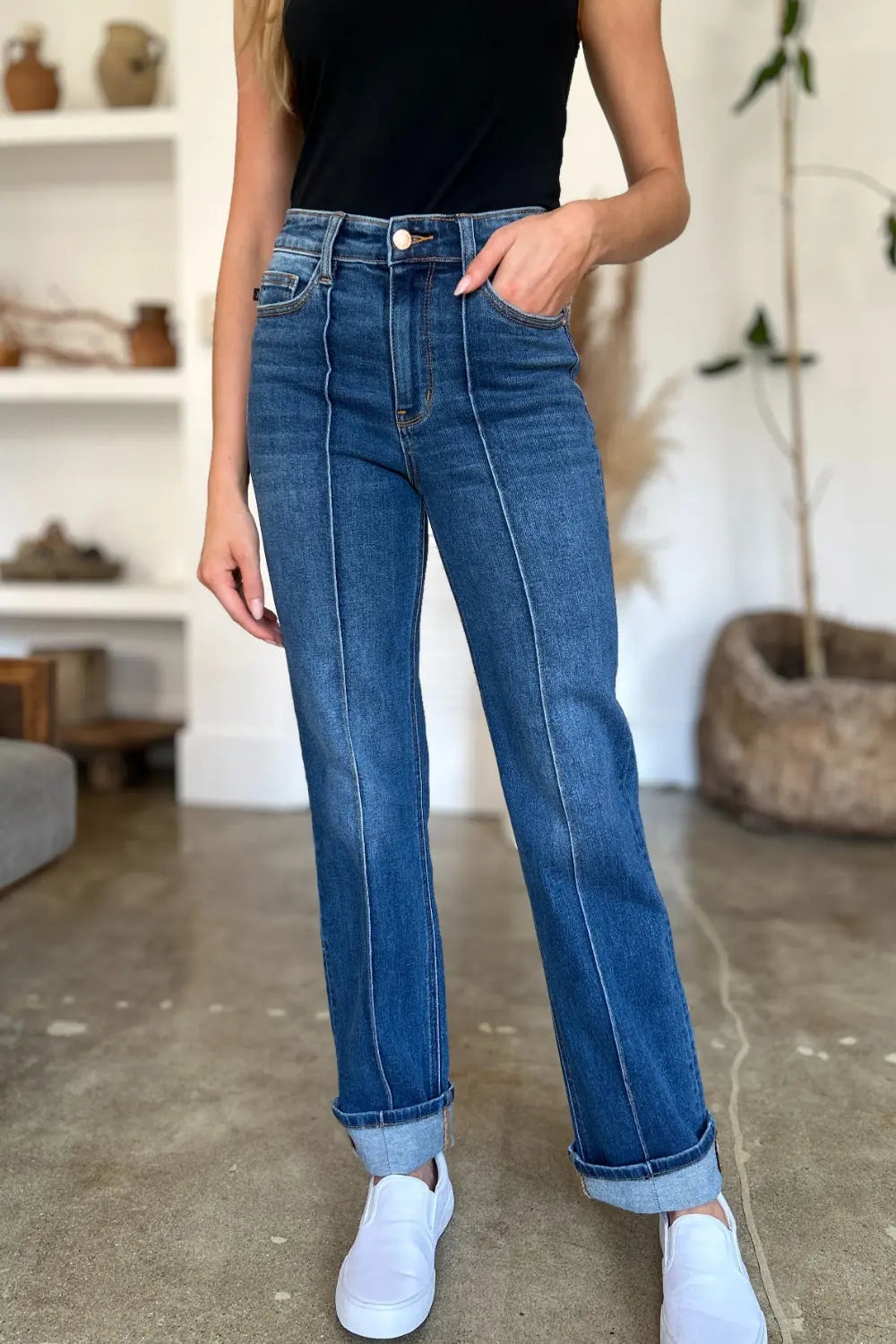 Judy Blue Full Size High Waist Front Seam Detail Straight Jeans - Kittybear Krafts