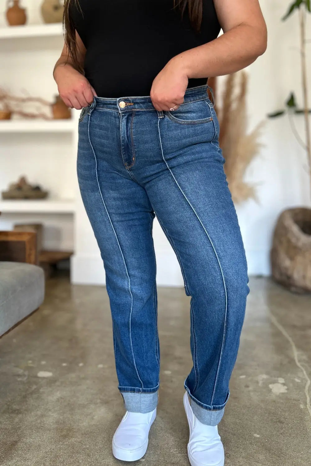 Judy Blue Full Size High Waist Front Seam Detail Straight Jeans - Kittybear Krafts