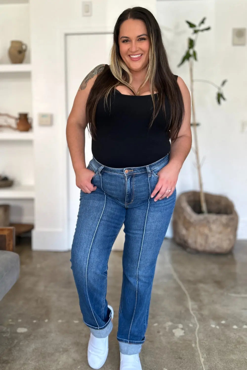 Judy Blue Full Size High Waist Front Seam Detail Straight Jeans - Kittybear Krafts