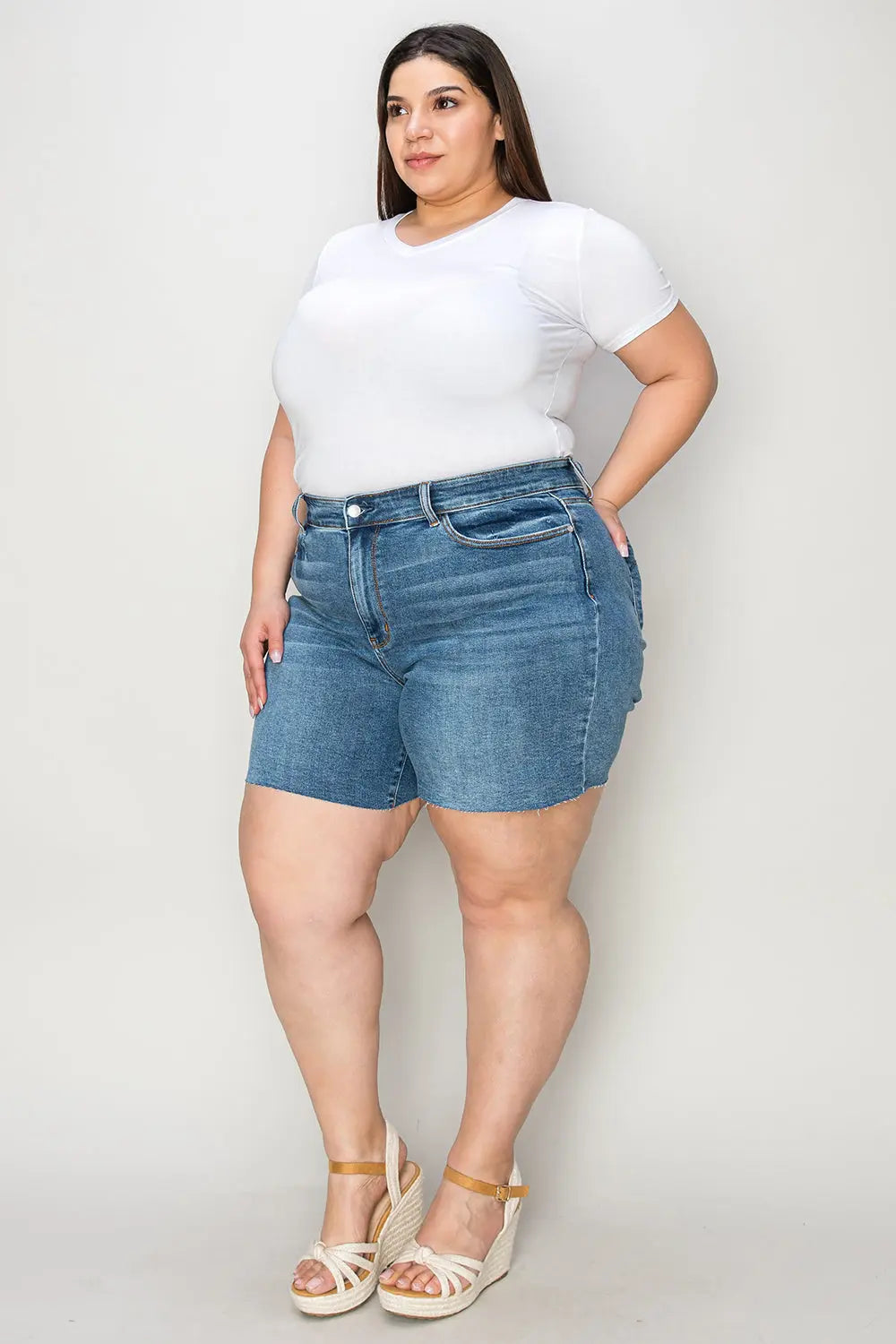 Judy Blue Full Size High Waist Slim Denim Shorts - Kittybear Krafts