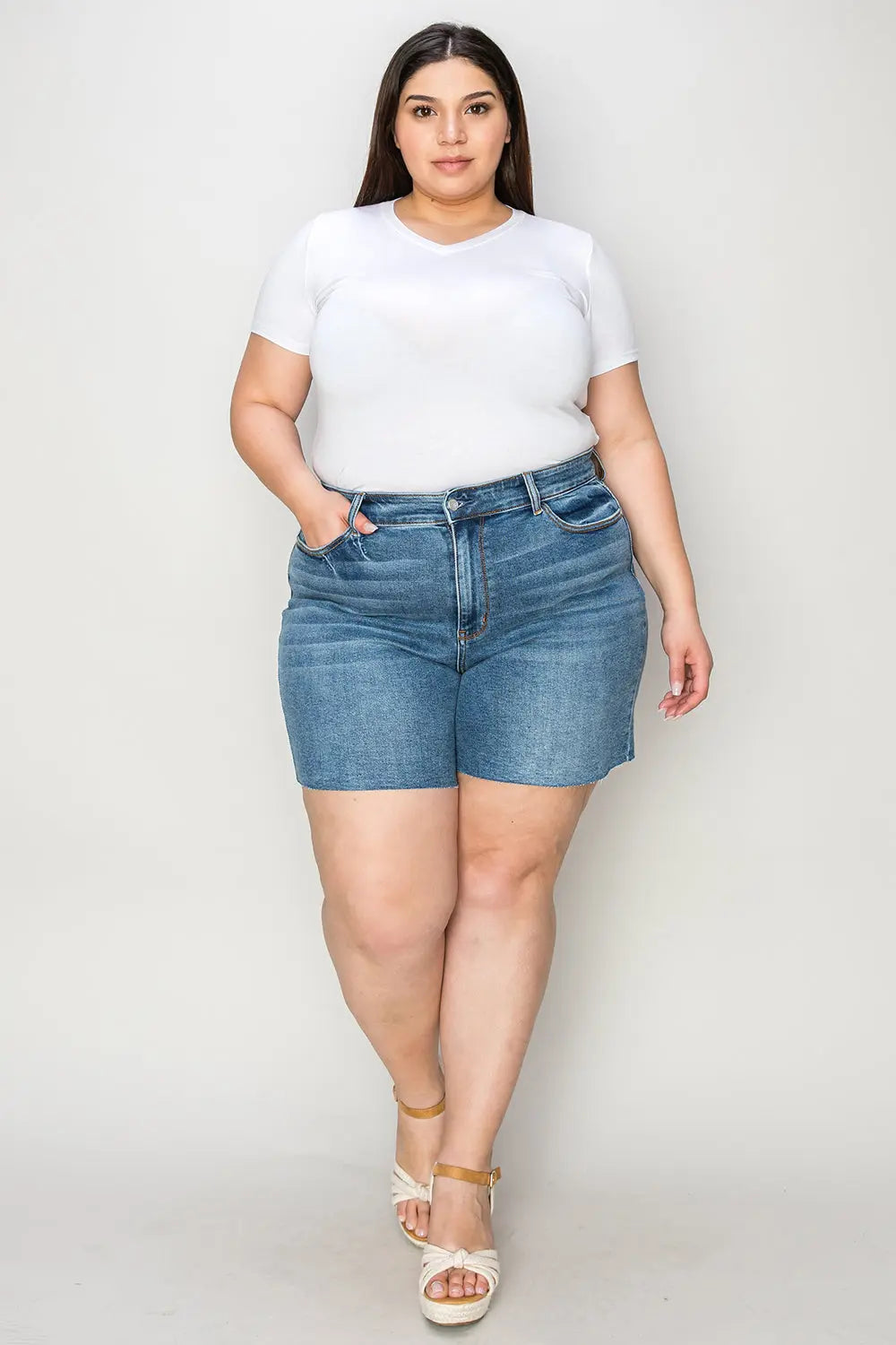 Judy Blue Full Size High Waist Slim Denim Shorts - Kittybear Krafts