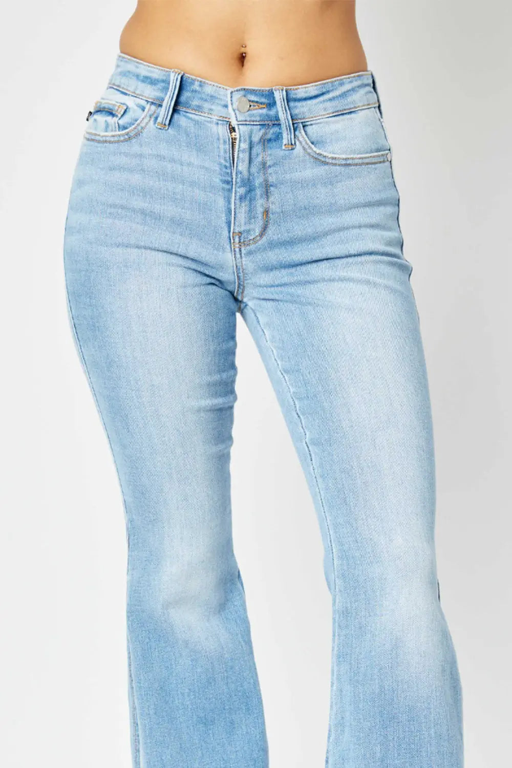 Judy Blue Full Size Mid Rise Raw Hem Slit Flare Jeans - Kittybear Krafts