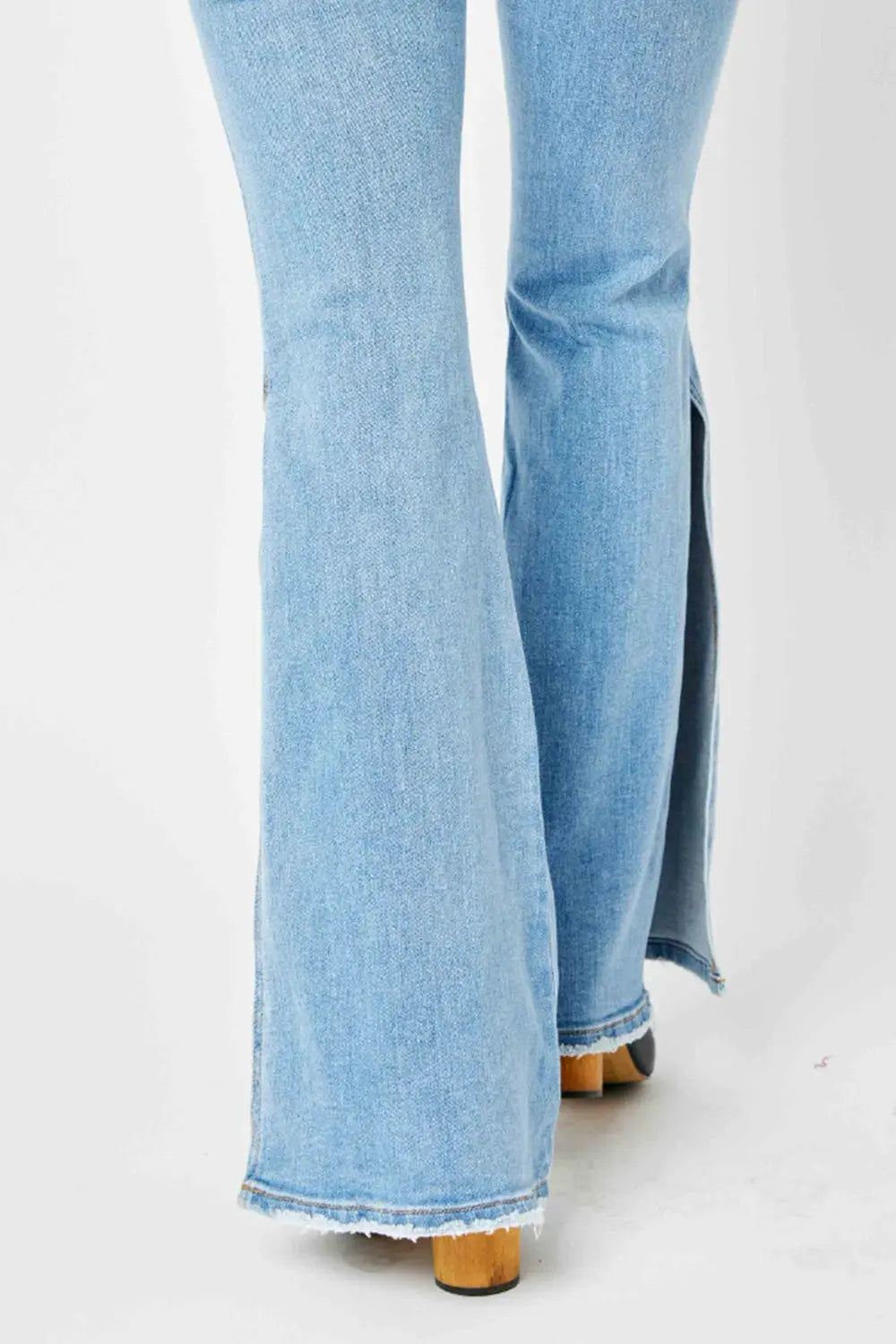 Judy Blue Full Size Mid Rise Raw Hem Slit Flare Jeans - Kittybear Krafts