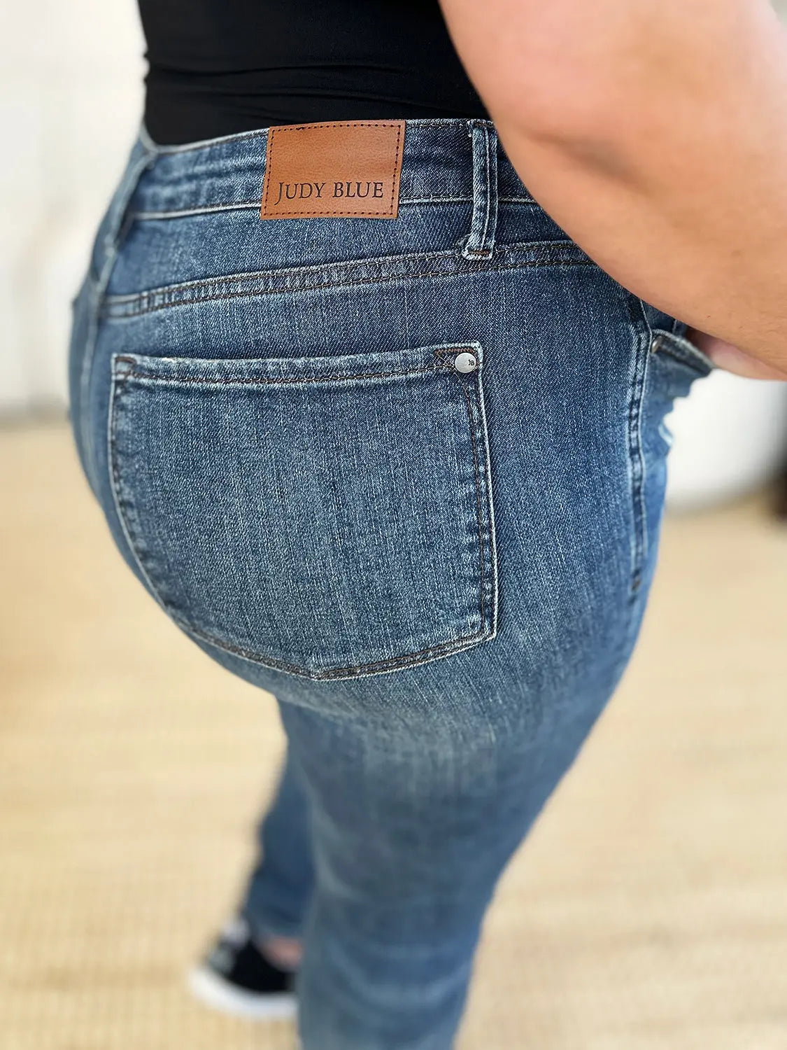Judy Blue Full Size Mid Waist Distressed Slim Jeans - Kittybear Krafts