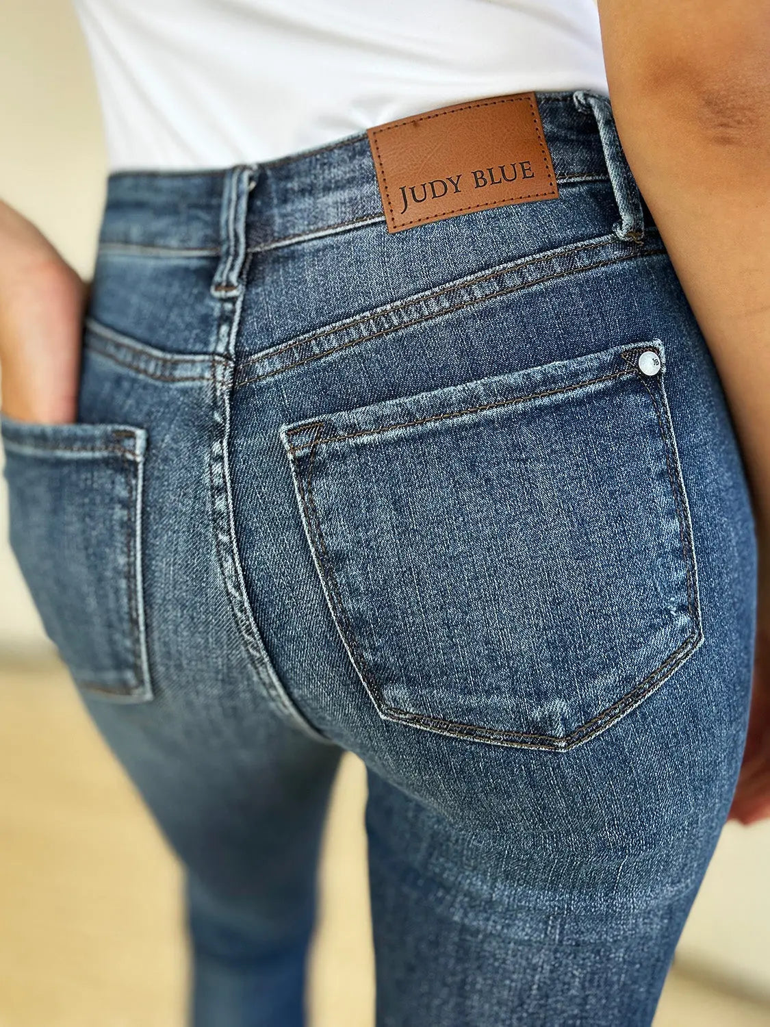 Judy Blue Full Size Mid Waist Distressed Slim Jeans - Kittybear Krafts