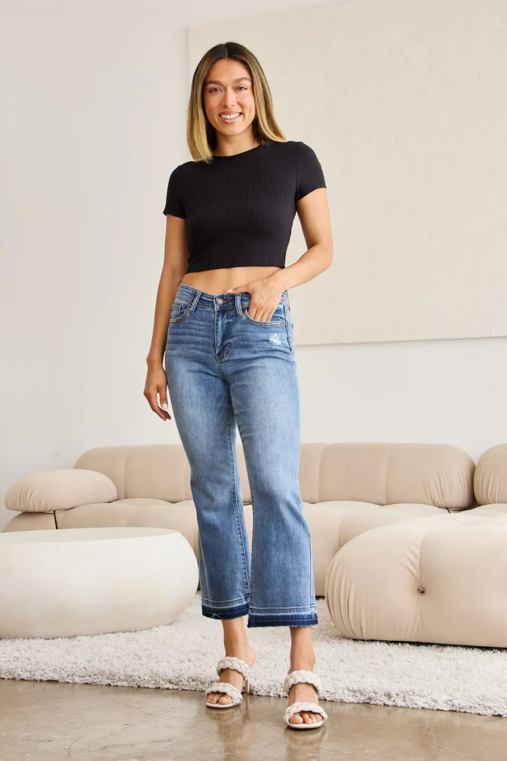 Judy Blue Full Size Release Hem Cropped Bootcut Jeans - Kittybear Krafts