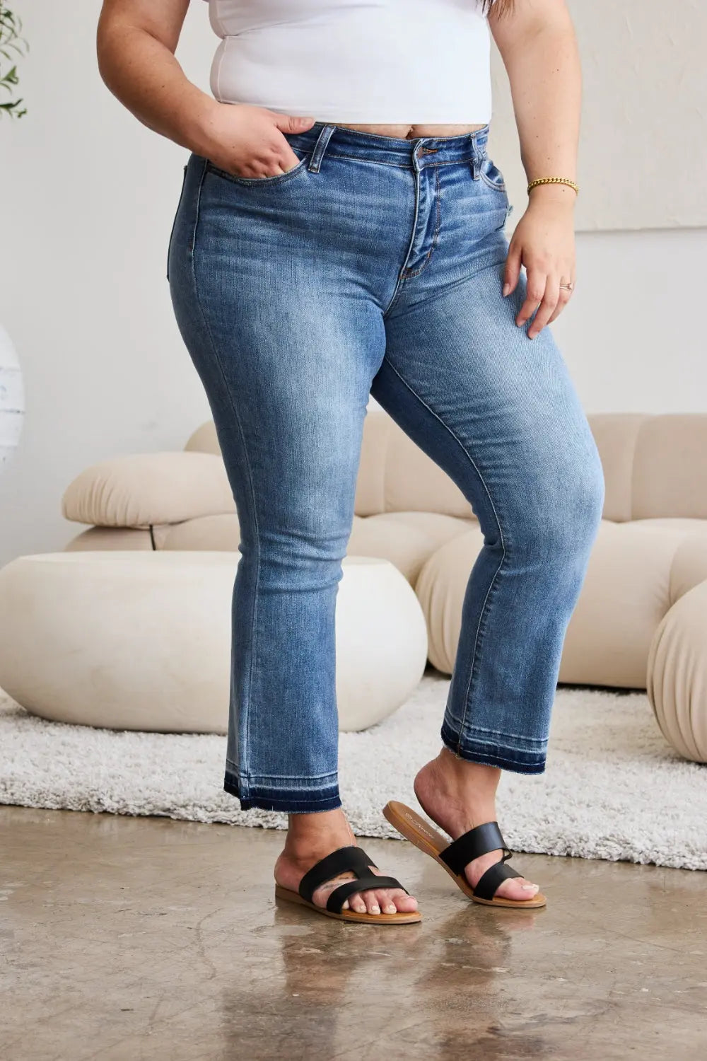 Judy Blue Full Size Release Hem Cropped Bootcut Jeans - Kittybear Krafts