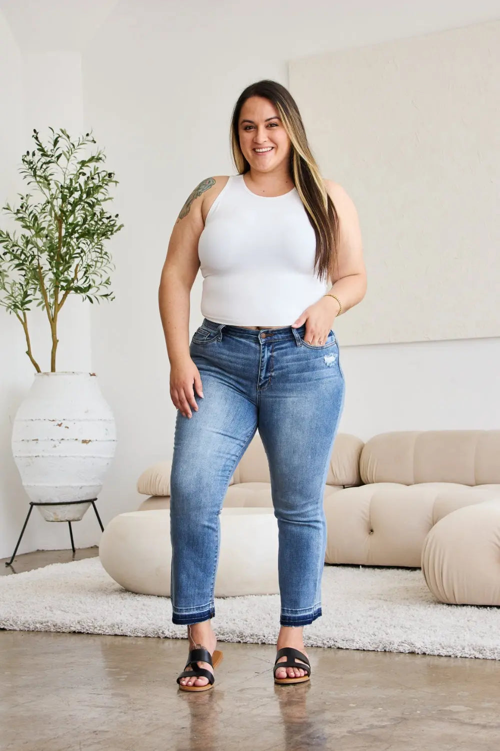 Judy Blue Full Size Release Hem Cropped Bootcut Jeans - Kittybear Krafts