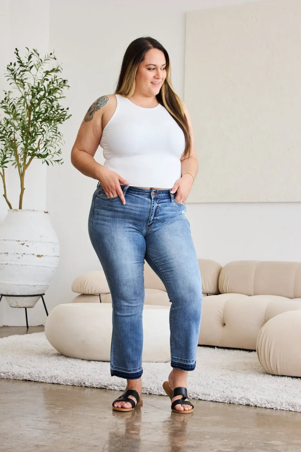 Judy Blue Full Size Release Hem Cropped Bootcut Jeans - Kittybear Krafts