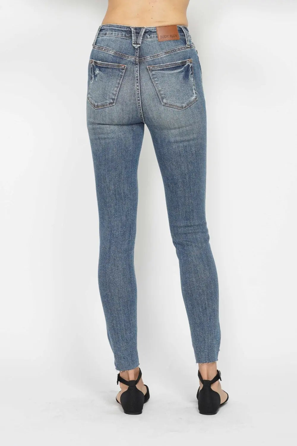 Judy Blue Full Size Tummy Control Vintage Wash Hem Destroy Skinny Jeans - Kittybear Krafts