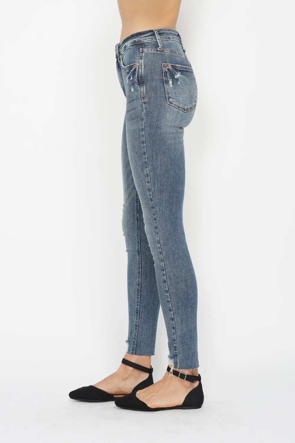 Judy Blue Full Size Tummy Control Vintage Wash Hem Destroy Skinny Jeans - Kittybear Krafts
