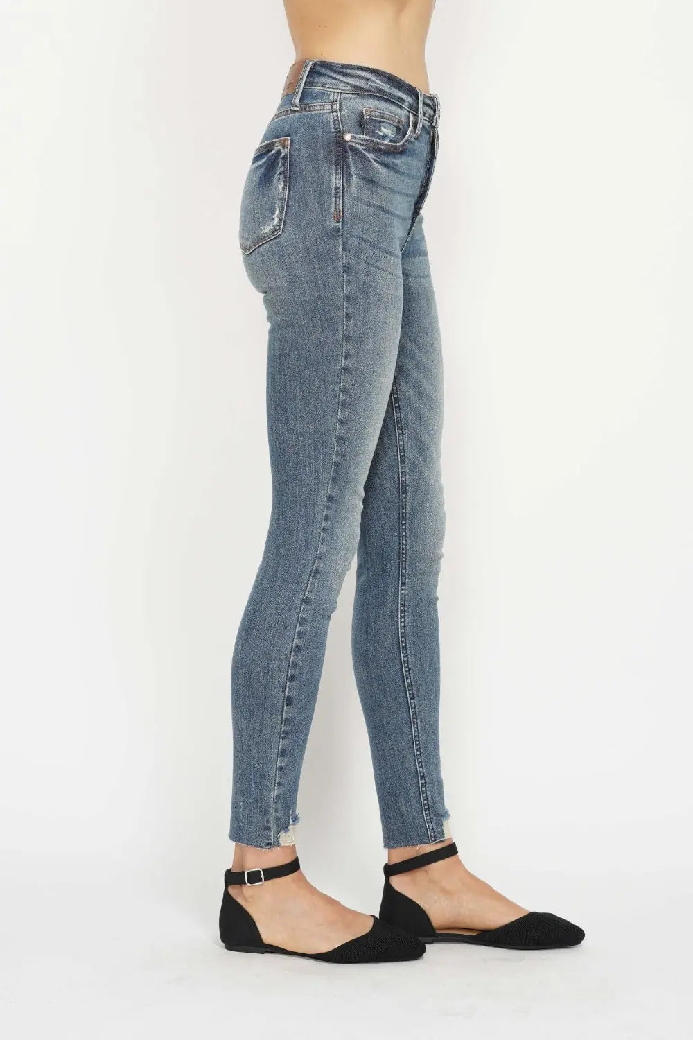Judy Blue Full Size Tummy Control Vintage Wash Hem Destroy Skinny Jeans - Kittybear Krafts