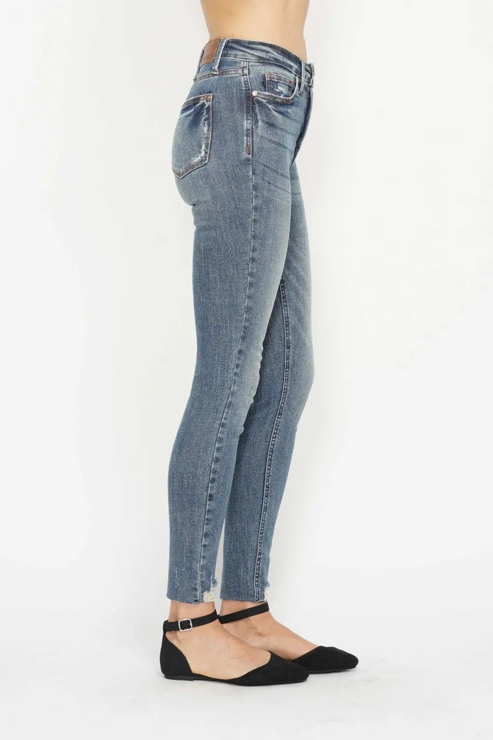 Judy Blue Full Size Tummy Control Vintage Wash Hem Destroy Skinny Jeans - Kittybear Krafts