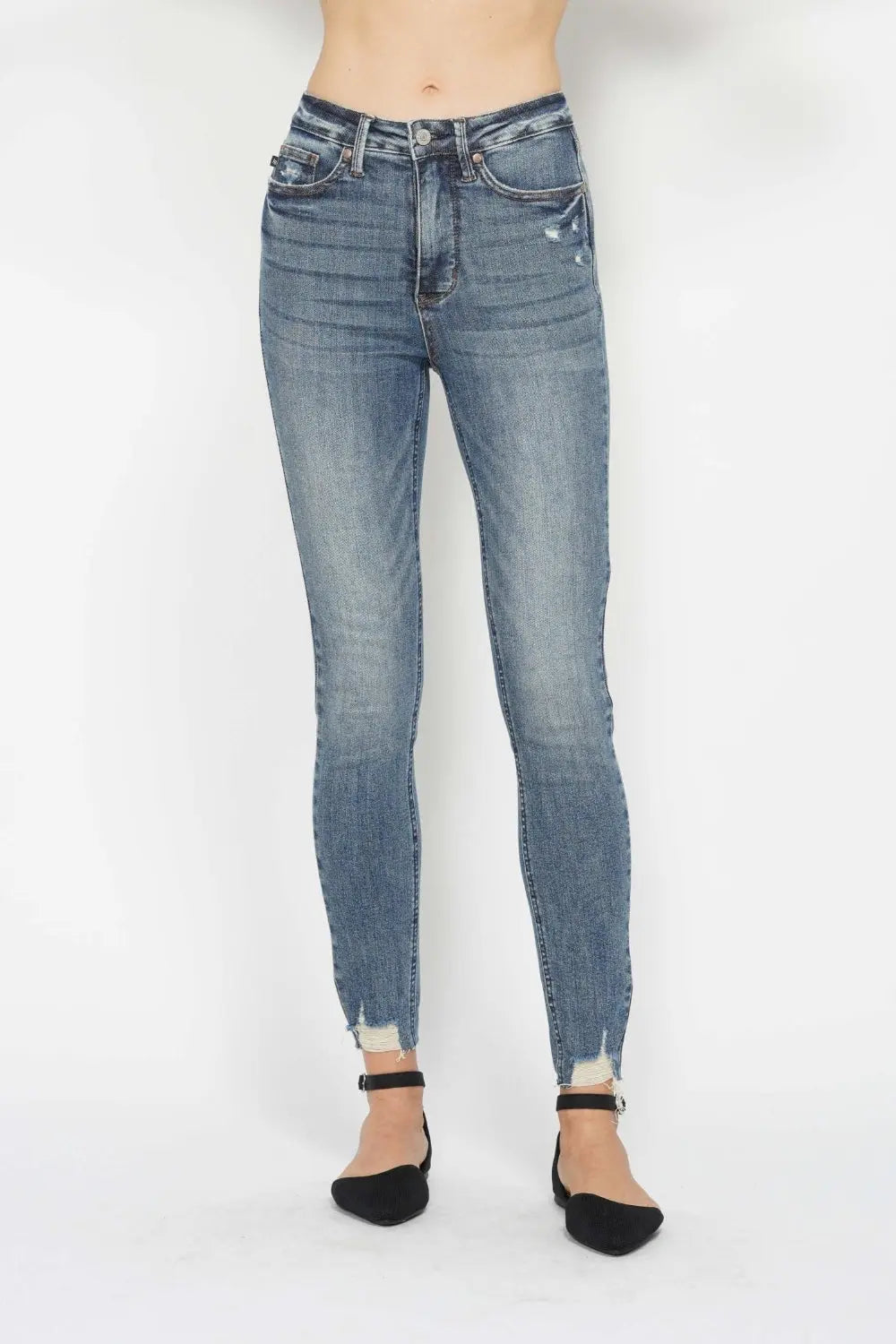 Judy Blue Full Size Tummy Control Vintage Wash Hem Destroy Skinny Jeans - Kittybear Krafts