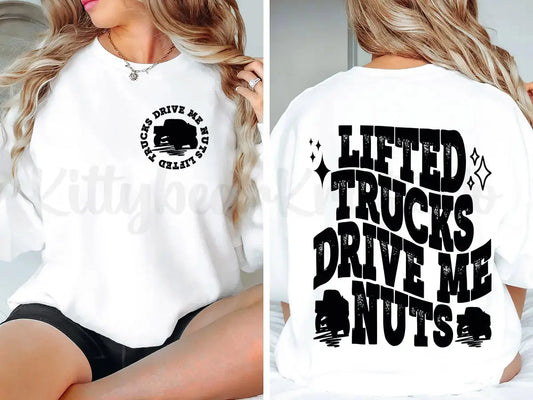 Lifted Trucks Drive Me Nuts Graphic Crewneck Sweatshirt - Kittybear Krafts