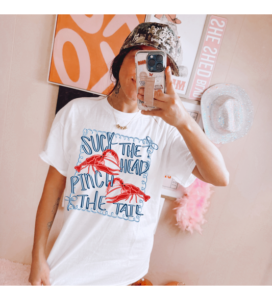 Suck the Head Pinch the Tail Crawfish Graphic T-Shirt Gunpowder and Lace Boutique Nac