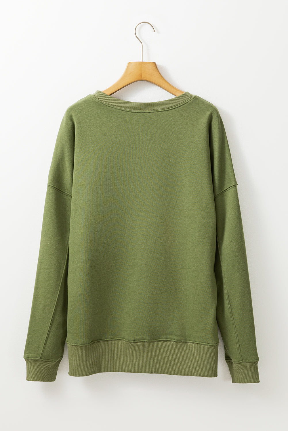 Vineyard Green Drop Shoulder Crisscross Stitching Pocketed Loose Oversized Sweatshirt Kittybear Krafts