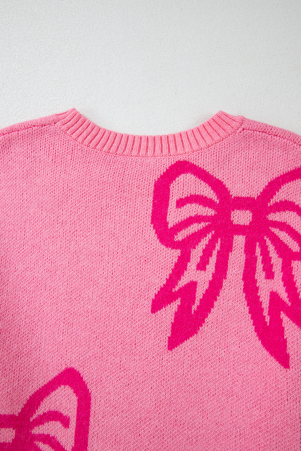 Pink Bow Pattern Drop Shoulder Loose Sweater Kittybear Krafts