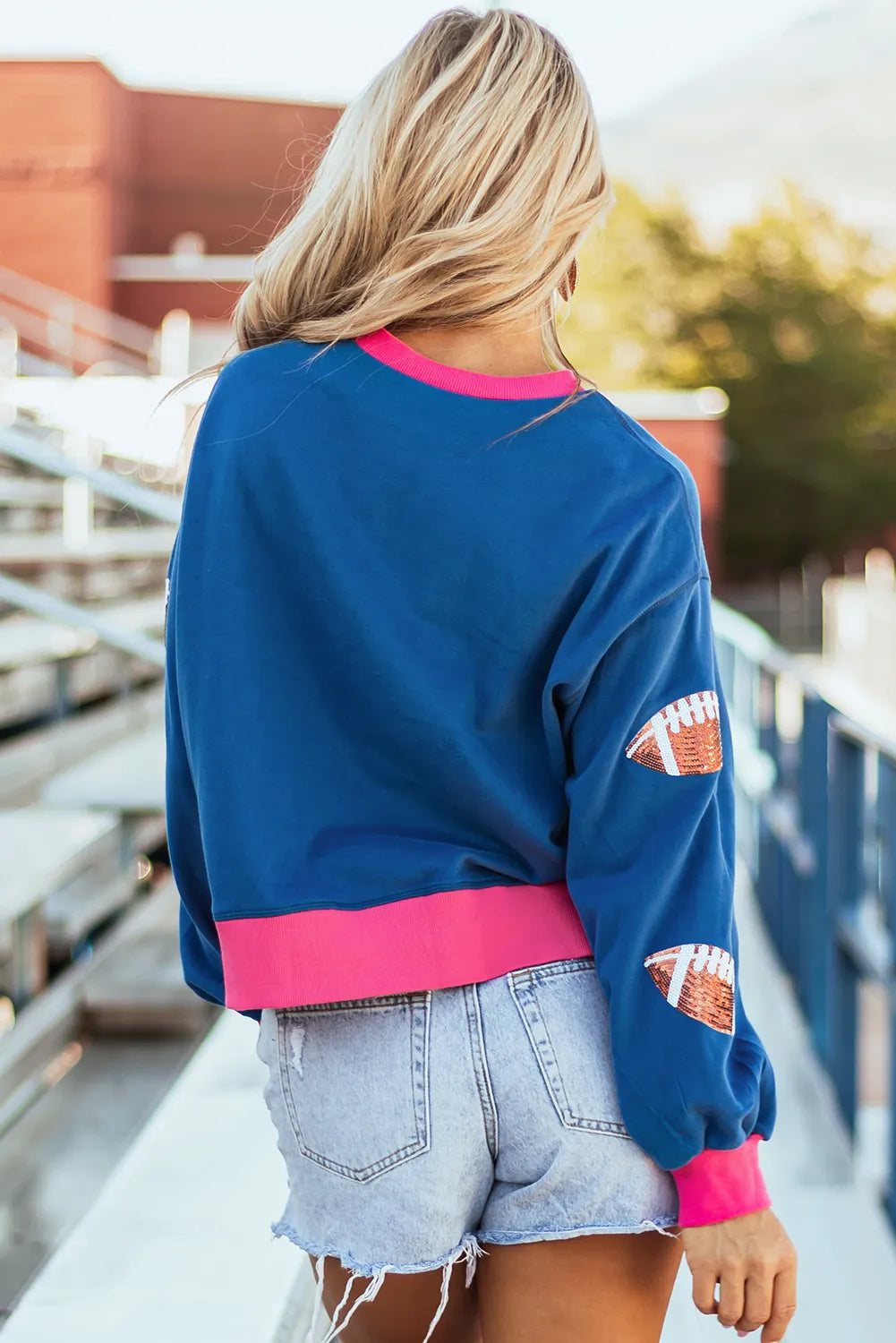 Sequin Contrast Football Long Sleeve Sweater - Kittybear Krafts