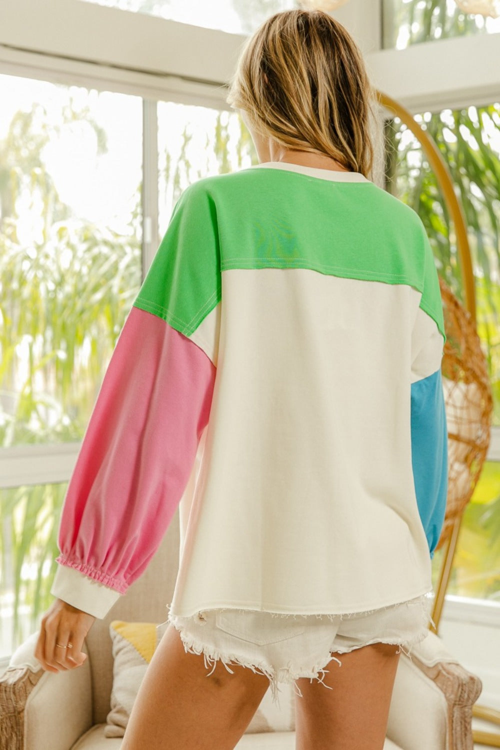 BiBi Color Block Patched Long Sleeve Top - Kittybear Krafts