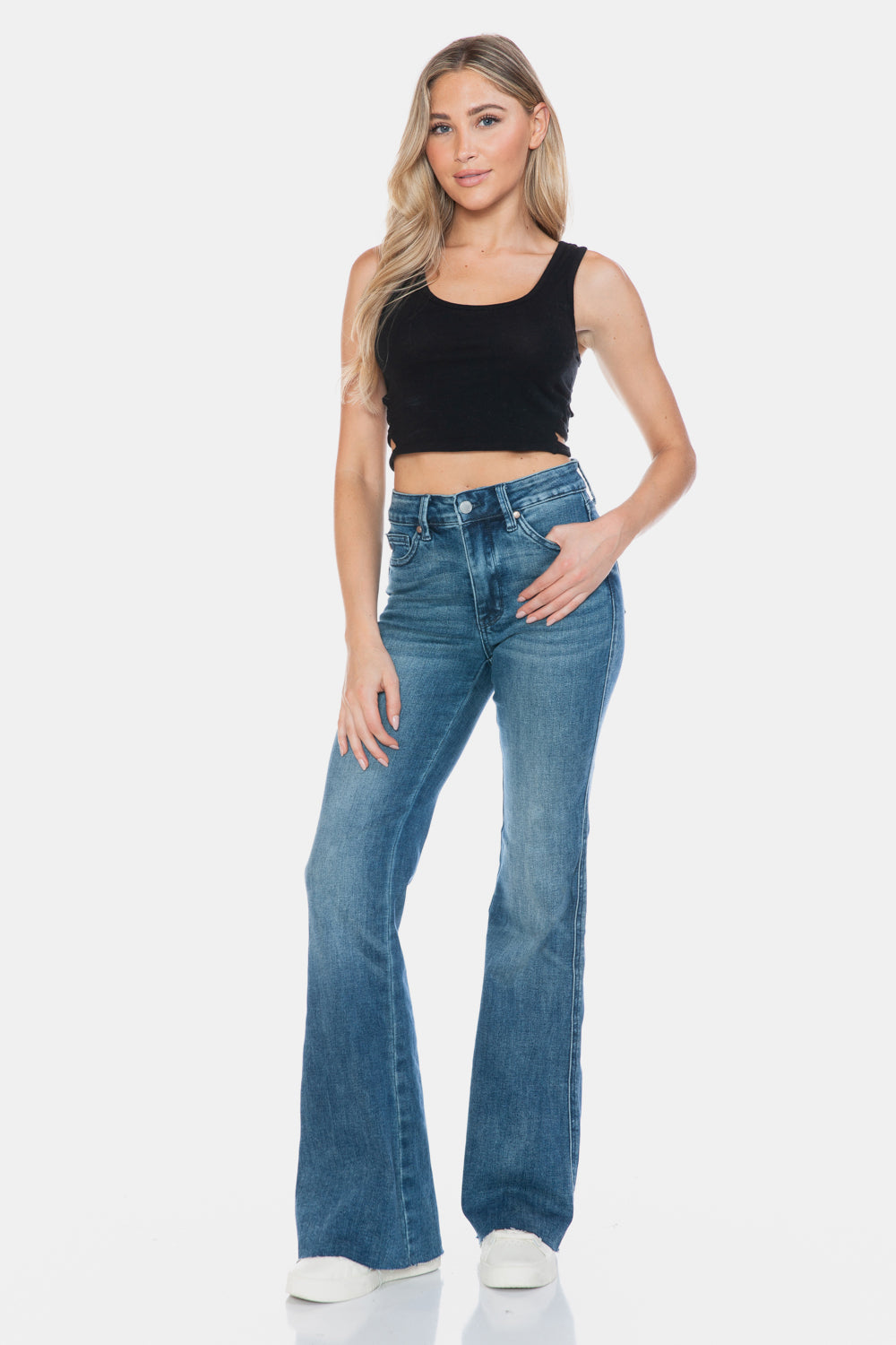 Judy Blue Full Size Tummy Control Cut Hem Flare Jeans - Kittybear Krafts
