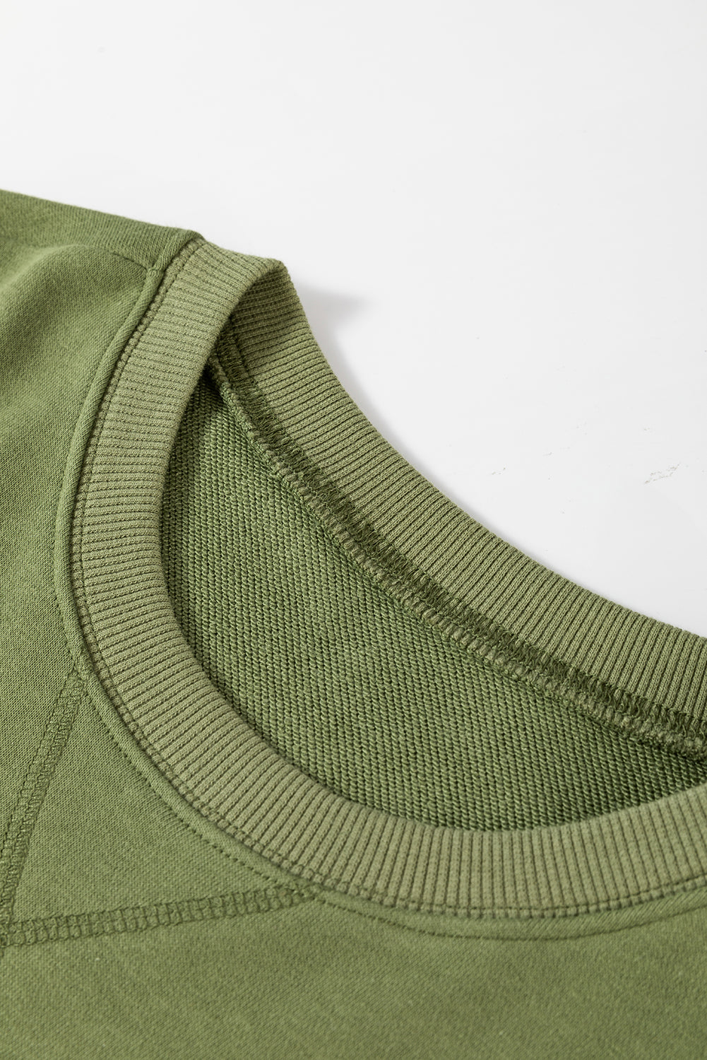 Vineyard Green Drop Shoulder Crisscross Stitching Pocketed Loose Oversized Sweatshirt Kittybear Krafts