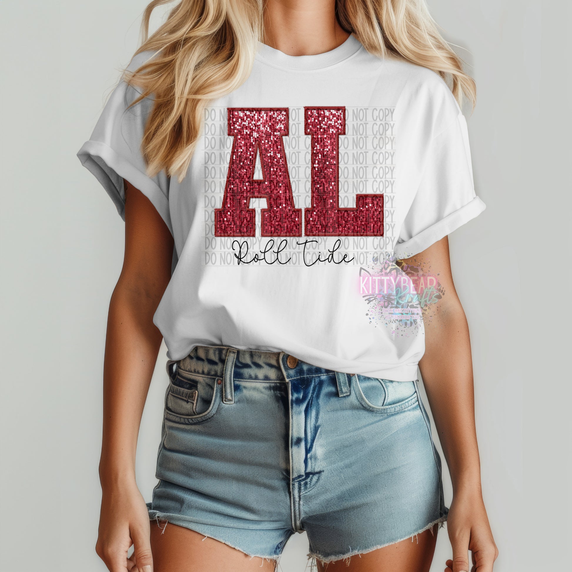 BAMA Football Faux Sequin Graphic T-Shirt - Kittybear Krafts