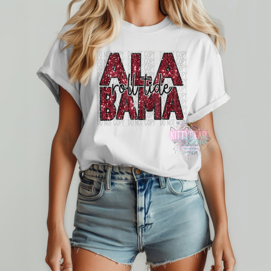 BAMA Roll Tide Football Faux Sequin Graphic T-Shirt - Kittybear Krafts