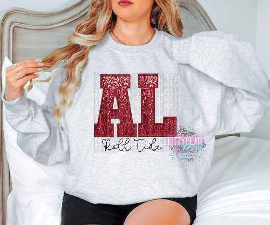 BAMA Football Faux Sequin Graphic Sweatshirt - Kittybear Krafts