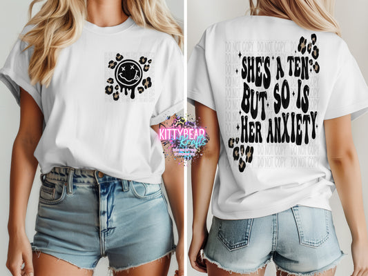 She's A Ten But So is Her Anxiety Graphic T-Shirt Kittybear Krafts