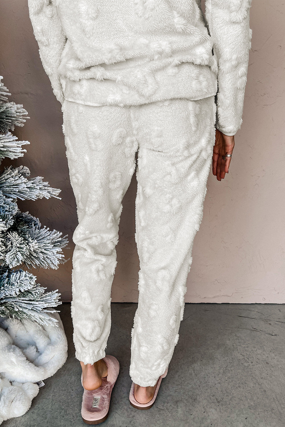 Light Grey Leopard Textured Loose Fit Fleece Loungewear Set Kittybear Krafts